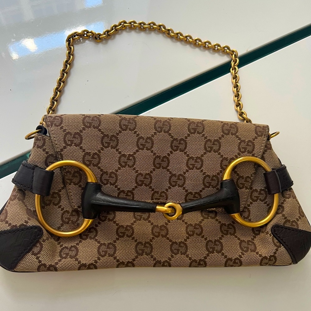 GUCCI brown and beige clutch mini bag
